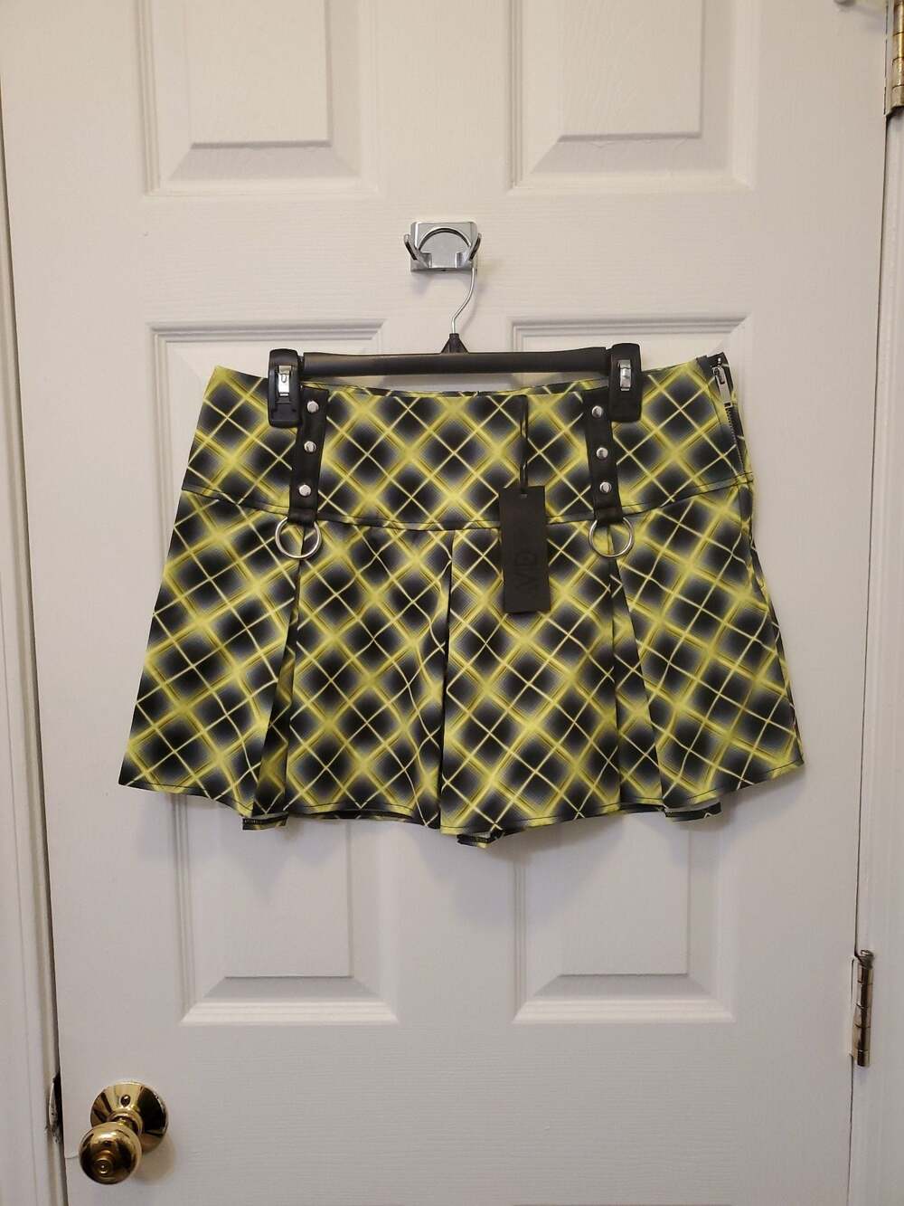 Widow Vile And Entitled Plaid Mini Skirt Yellow Black Size L
